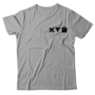 Прикольная футболка с маленьким принтом "Икс Треугольник Куб"